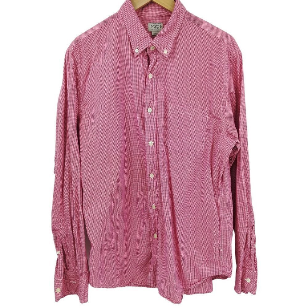 Tailored J Crew Button Down Collared Shirt Size L Red White Plaid Long Sleeve